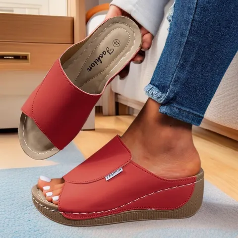 Women's Wedge Sandals Platform Slide Slippers Peep Toe Open Toe Summer Beach Outdoor Casual Patent Leather Shoes Large Size