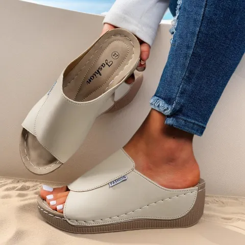 Women's Wedge Sandals Platform Slide Slippers Peep Toe Open Toe Summer Beach Outdoor Casual Patent Leather Shoes Large Size