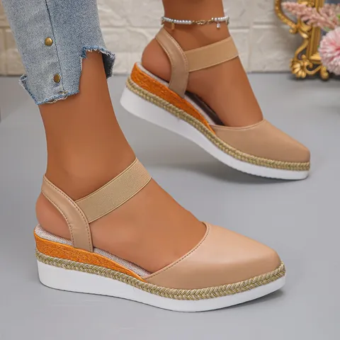 Women's Closed Toe Slingback Wedge Sandals Summer Platform Hemp Rope Braided Ankle Strap Espadrilles Plus Size Shoes