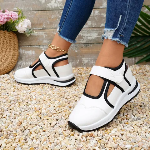 Sandali da Donna Stile Romano con Suola Spessa Traspiranti Scarpe da Spiaggia Zeppa Chiusura a Strappo Casual per Vacanze Estive