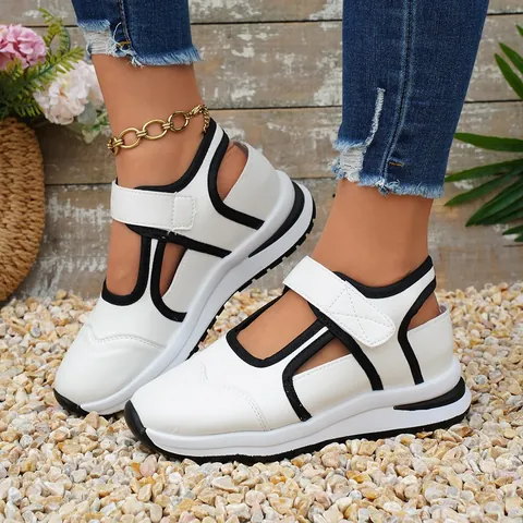 Sandali da Donna Stile Romano con Suola Spessa Traspiranti Scarpe da Spiaggia Zeppa Chiusura a Strappo Casual per Vacanze Estive