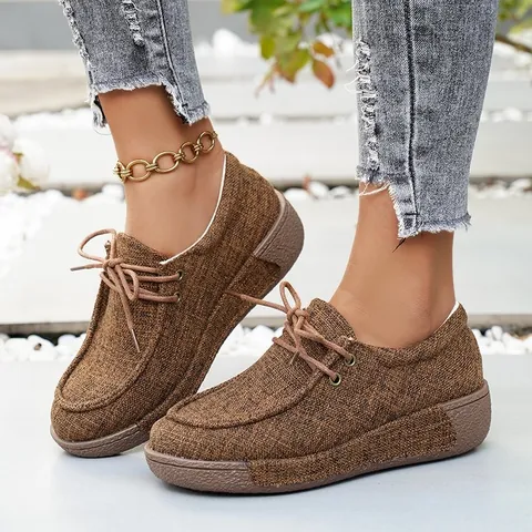 Dames Canvas Schoenen Denim Stof Dikke Platformzool Instappers Ademend Antislip Casual Wandelen Flats Voor Dames Retro Schoenen