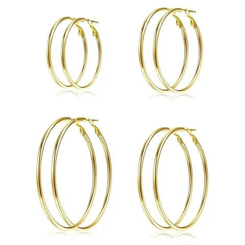 Large Round Hoop Earrings Simple Stainless Steel Minimalist Geometric Fashion Circle Jewelry For Women