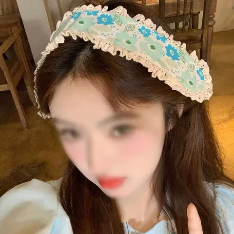 Sweet Floral Knit Fringe Sticker For Women Lace Trim Magic Tape Hair Band Forest Style Printed Cloth Hair Accessorie