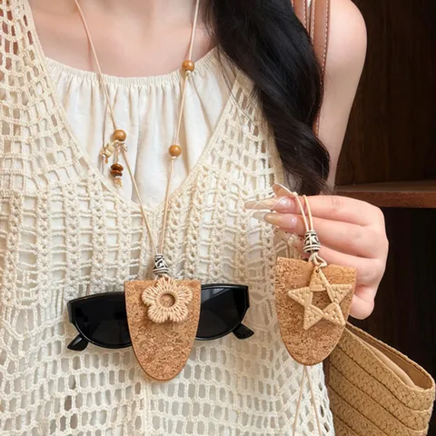Böhmische Holz Leder Seil Brillenhalter Halskette Harz Blume Stern Anhänger Lange Pullover Kette Für Damen Brillenclip