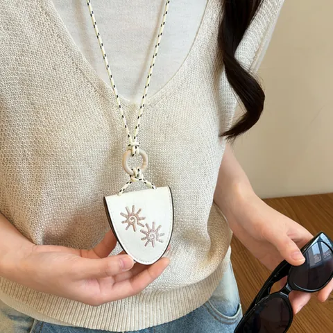 Leder Brillenhalter Halskette Für Damen Mode Geflochtener Stil Pulloverkette Handgefertigtes Sonnenmuster Stickerei Accessoire