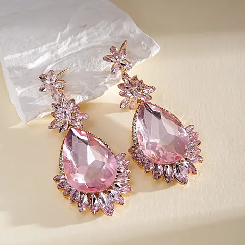 Pink Zirconia Butterfly Water Drop Stud Earrings For Women Light Luxury Fashion 925 Sterling Silver Post Inlaid Earrings