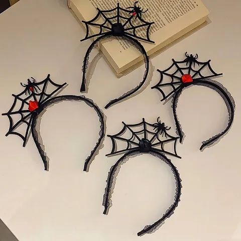 Gothic spinnenweb hoofdband voor dames Halloween Fluweel Spin met roos en strass Cosplay accessoire