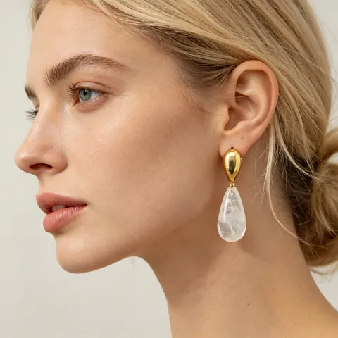 Luxury Vintage Waterdrop Stainless Steel Stud Earrings For Women Elegant Gold Amber Color Resin Tassel Drop Earrings Jewelry