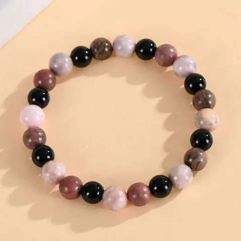 Natural Stone Healing Crystal Beaded Bracelet Be Yourself Triple Protection Rose Quartz Strawberry Quartz Amethyst Bracelet for Men Women Jewelry Gift