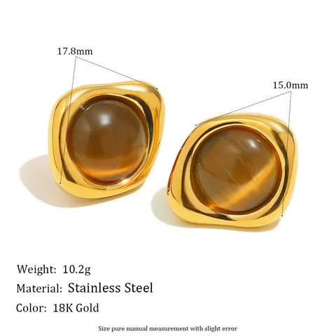 Retro Edelstahl 18K Vergoldet Tigerauge Ring Ohrstecker Set Für Damen Geometrischer Luxus Vintage Schmuck