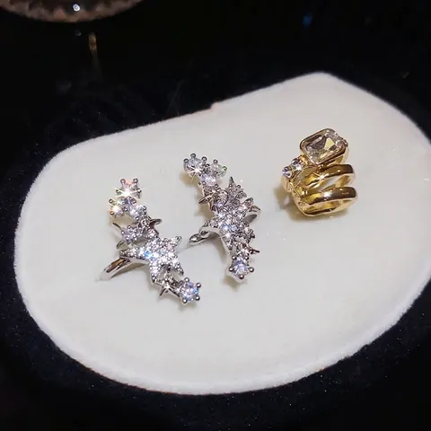 Orecchini a Clip a Stella con Zirconia per Donna Orecchini a Osso Non Forati di Lusso Leggero Gioielli in Rame Intarsiati