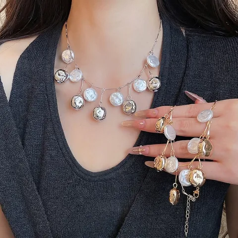 Trendy Tassel Artificial Pearl Necklace For Women Iron Irregular Metal Fringe Clavicle Chain Minimalist Fashion Jewelry