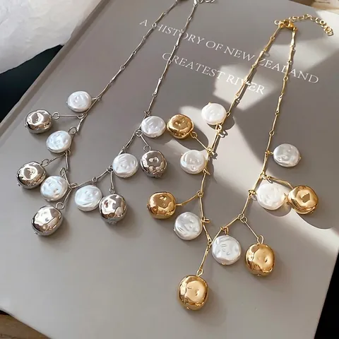 Trendy Tassel Artificial Pearl Necklace For Women Iron Irregular Metal Fringe Clavicle Chain Minimalist Fashion Jewelry