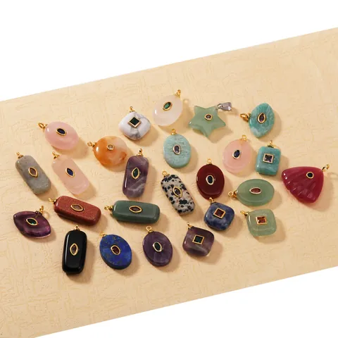 Ciondolo in Rame con Intarsio di Zirconia in Pietra Naturale per la Creazione di Collane e Braccialetti Fai-da-te Ciondoli Geometrici Vintage in Agata e Turchese