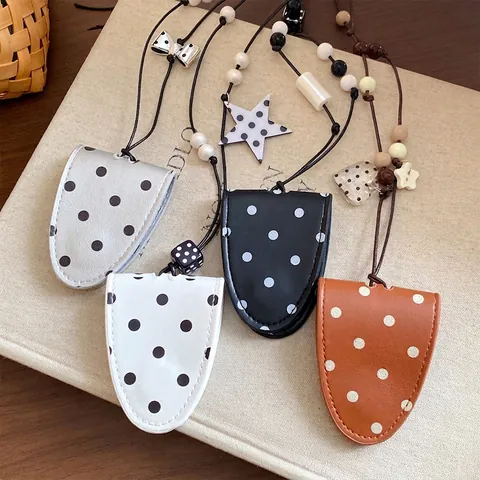Koreaanse Stijl Polka Dot Lederen Magnetische Brilhouder Ketting Voor Vrouwen Draagbare Zonnebril Opbergclip Lange Truiketting
