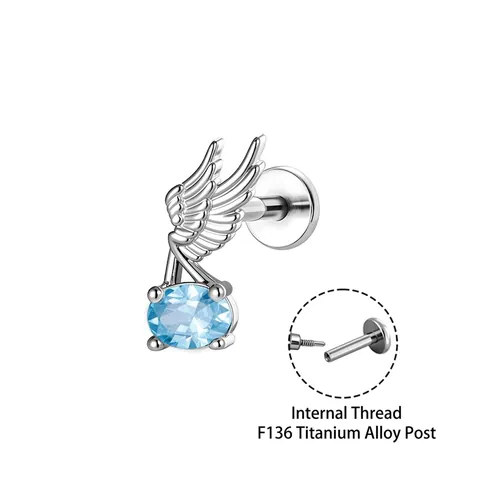 Angel Wing Cartilage Stud Titanium Alloy Internal Threaded Post Copper Zirconia Piercing Jewelry Cool Women Men