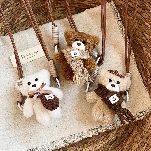 Süße Plüsch Bär Anhänger Halskette Kawaii Weiche Tier Lange Pulloverkette Mode Accessoire Für Damen Täglich Geschenke