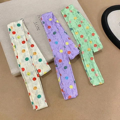 Women Polyester Polka Dot Skinny Scarf Fashion Long Neck Tie Accessory Colorful Printed Dopamine Style Hair Band
