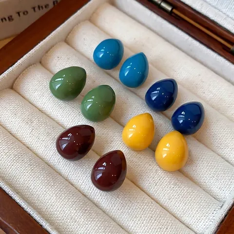 Pendientes de Botón de Gota de Agua de Moda Simple para Mujer Joyería de Cobre con Goteo de Aceite Esmalte Con Poste de Plata