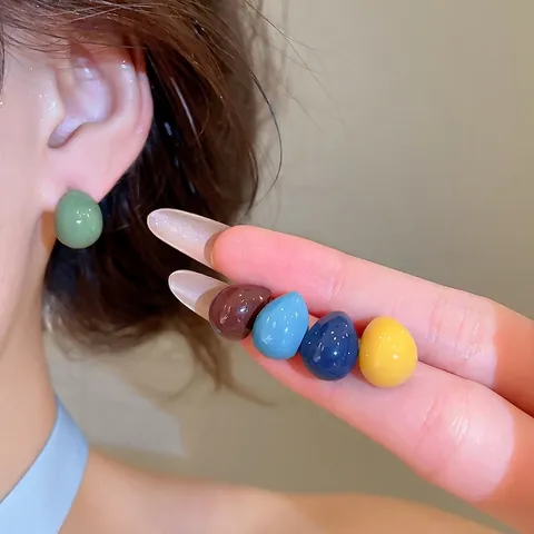 Pendientes de Botón de Gota de Agua de Moda Simple para Mujer Joyería de Cobre con Goteo de Aceite Esmalte Con Poste de Plata