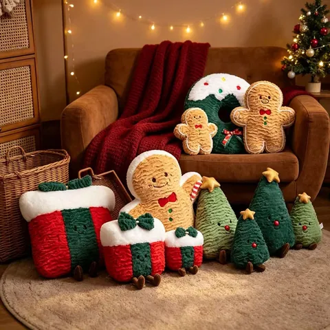 Weihnachts Plüschkissen Lebkuchenmann Weihnachtsbaum Geschenkbox Kranz Weiche Füllung Party Deko Süßes Urlaubsgeschenk