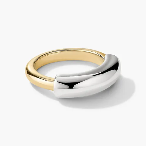 S925 Sterling Silver Two Tone Smooth Ring Minimalist Geometric Gold Silver Plated Band Ring For Unisex Fashion Jewelry Gift