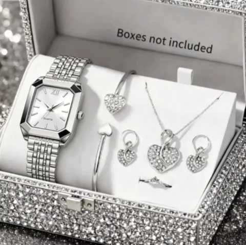Women Fashion Quartz Watch Bracelet Jewelry Set Roman Numeral Dial Alloy Rhinestone Wristwatch Gift Set