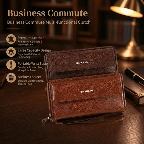 Portafoglio Lungo Da Uomo In Pelle PU Clutch Grande Capacità Multi Slot Per Carte Cerniera Borsa Per Cellulare Con Cinturino