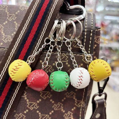 Mini Sporty Baseball Keychain PU Leather Ball Hanging Ornament For Backpack Handbag Key Ring Gift For Sports Fans