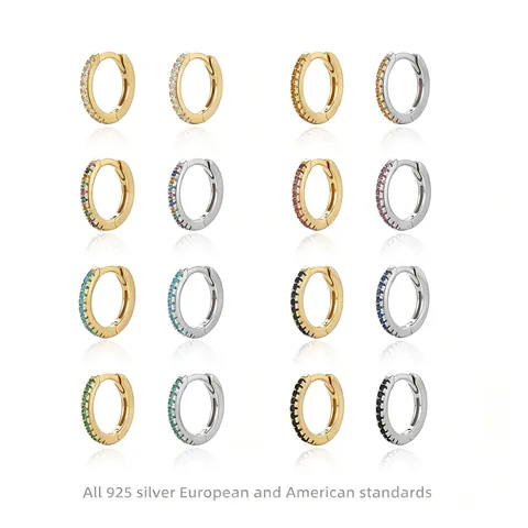Minimalistische Huggie Hoop Oorbellen 925 Sterling Zilver Kleurrijke 5A Zirconia Pave Geometrische Sieraden Voor Dames