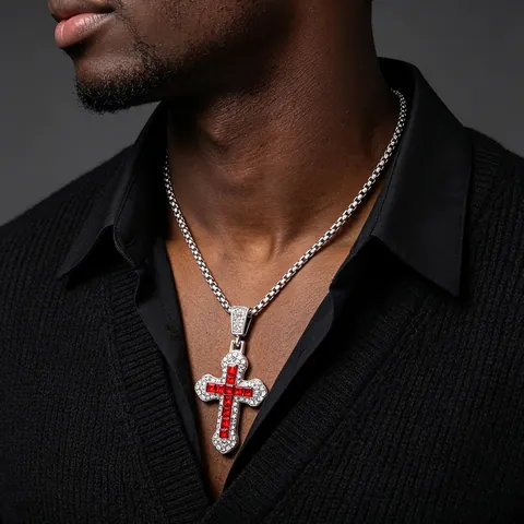 Cross Pendant Necklace Alloy Sparkly Cubic Zirconia Rhinestone Trendy Luxury Jewelry For Women Long Box Chain