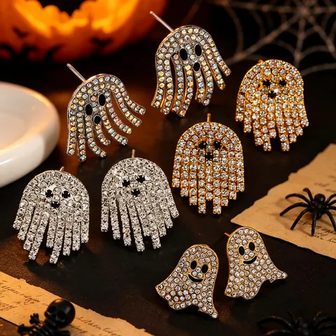 Halloween Spin Schedel Pompoen Geest Vleermuis Oorbellen Legering Strass Hangende Oorbellen Voor Vrouwen Festival Feest Sieraden Cadeau