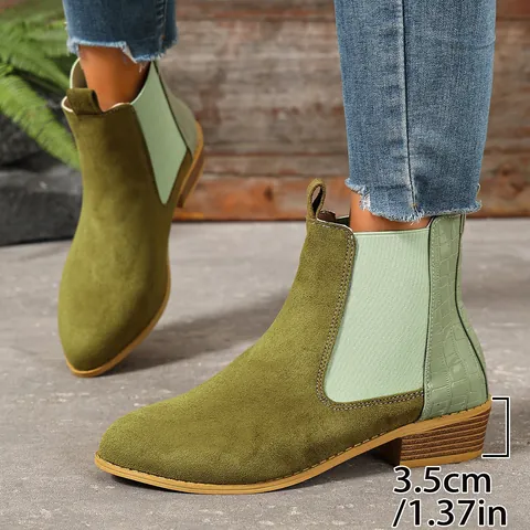 Britse Stijl Retro Vierkante Hak Chelsea Boots voor Dames Puntige Neus Nubuck-look Martin Boots Krokodillenpatroon Winter