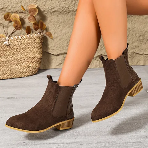 Britse Stijl Retro Vierkante Hak Chelsea Boots voor Dames Puntige Neus Nubuck-look Martin Boots Krokodillenpatroon Winter