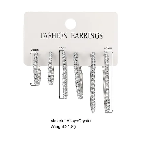 Luxury Shiny Rhinestone Hoop Earrings For Women Western Fashion Creative Alloy Circle Earrings With Stainless Steel Post