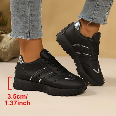 Women's Platform Dad Sneakers Patent Leather Color Block Lace Up Breathable Running Shoes Comfortable Sport Shoes For Daily Casual Wear