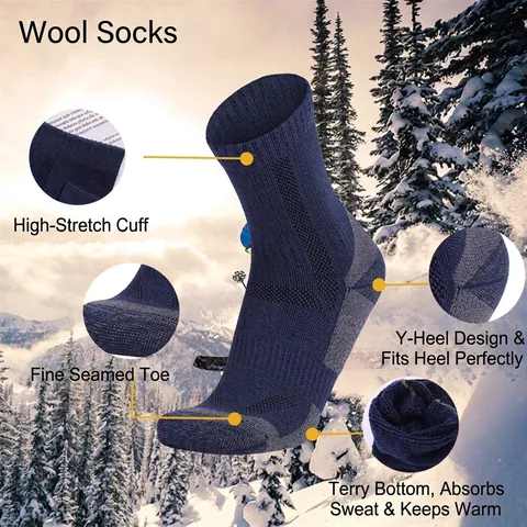 Merino Wool Hiking Socks Men Women Thick Warm Cushion Athletic Sport Socks For Skiing Trekking Outdoor Winter