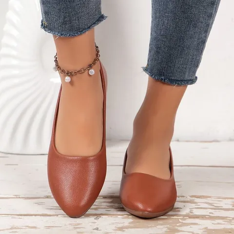 Women Pointed Toe Flat Shoes Minimalist Shallow Mouth Slip On Loafers PU Leather Casual Daily Solid Color Comfortable Footwear