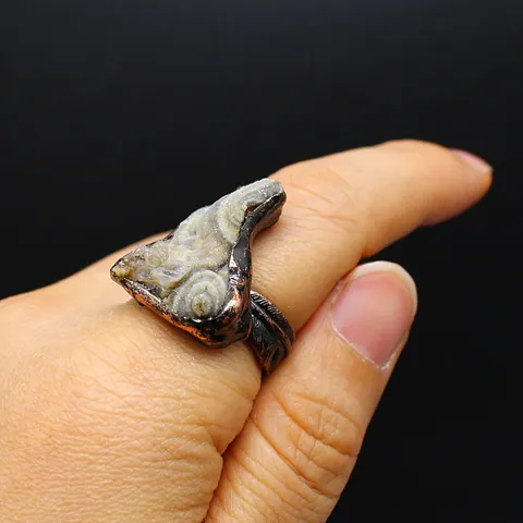 Natural Raw Stone Ring Irregular Crystal Black Tourmaline Agate Druzy Open Ring Vintage Bohemian Jewelry For Men Women