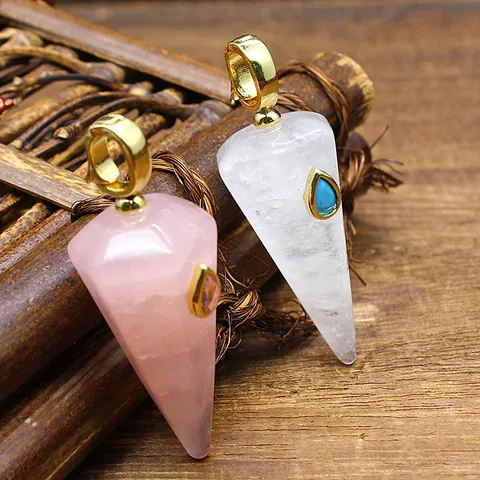 Natural Stone Hexagonal Cone Pendant Necklace For Women Zirconia Inlaid Healing Crystal Tiger Eye Point Jewelry Gift