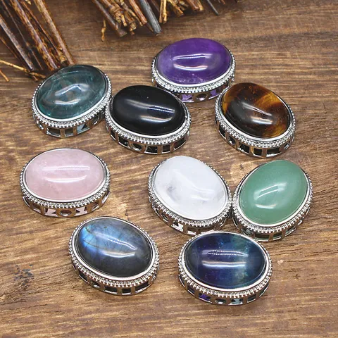 Natuurlijke Kristallen Ovale Edelsteen Hanger Vergulde Legering DIY Sieraden Vinden Voor Ketting Armband Maken Vrouwen Accessoire