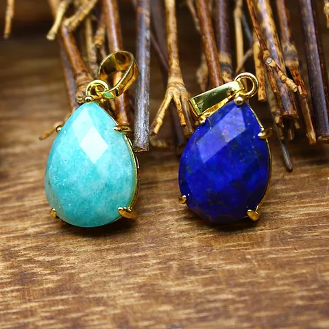 Collier Pendentif Facetté en Pierre Naturelle Goutte d'eau pour Hommes Femmes Agate Quartz Forme de Goutte Bijoux en Alliage Cadeau