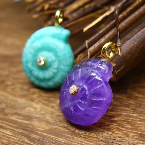 Ocean Style Carved Natural Stone Conch Shell Pendant Zirconia Inlaid DIY Jewelry Making Necklace Accessories For Women