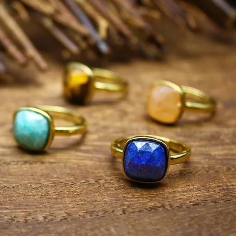 Anello Aperto in Pietra Naturale Placcato Oro 24K Taglio Quadrato Regolabile Lapislazzuli Amazonite Ametista Gioielli di Moda per Donna Uomo