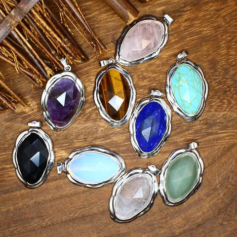 Colgante de Cristal de Piedra Natural Irregular Facetado Para Collar Aleación Envuelto Amatista Cuarzo Rosa Lapislázuli Colgante Hallazgos de Joyería Para Mujeres Hombres