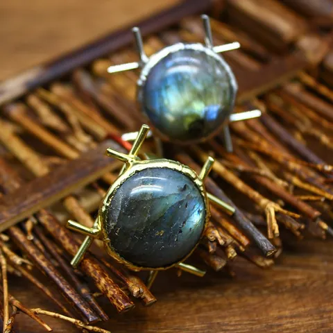 Vintage Natural Stone Open Ring Medieval Style Labradorite Amethyst Ruby Distressed Metal Adjustable Jewelry Ring For Women Men