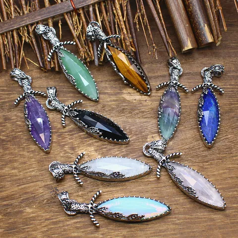 Vintage Natural Stone Sword Pendant Necklace For Men Gothic Electroplated Alloy Crystal Jewelry Neckpiece Gift aljylp1963