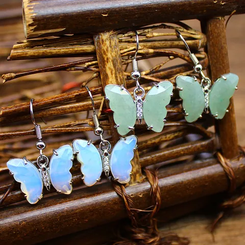 Orecchini Pendenti a Farfalla in Pietra Naturale per Donna Rame Strass Intarsiato Insetto Animale Orecchini Pendenti Gioielli Eleganti