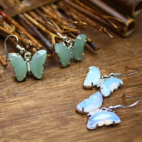 Orecchini Pendenti a Farfalla in Pietra Naturale per Donna Rame Strass Intarsiato Insetto Animale Orecchini Pendenti Gioielli Eleganti